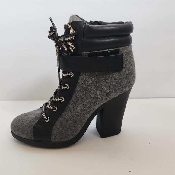 Juicy Couture Jessie Gray Booties US 7 1/2M Side Zip/Lace Up Ankle Boot Shoes - Picture 2 of 6